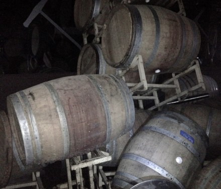 Collapsed barrels in Red Hook Winery