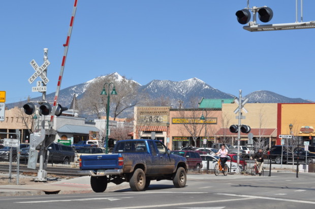 The town defined--Route 66, the Mountain, 4x4 truck, and the tracks