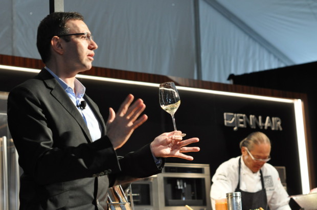 Panaiotis discussing food pairings as Morimoto preps