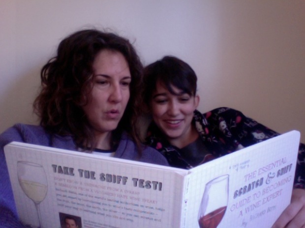 Reading wine books in PJs