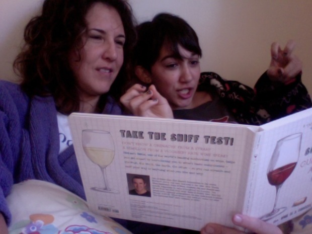 Reading wine books in PJs