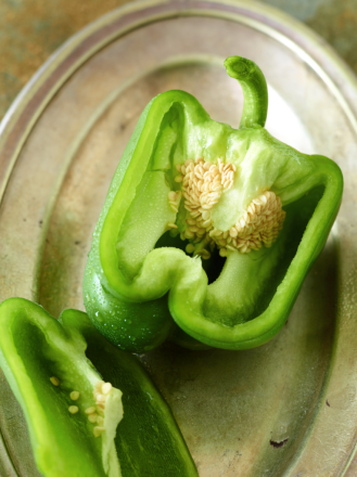 Green Bell Pepper with water droplets